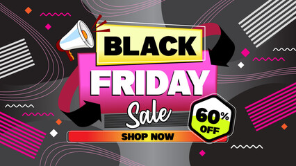 Black Friday discount 60 percent banner illustration with elements