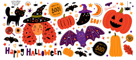 Obraz na płótnie Canvas Happy Halloween. Vector illustration with cute symbols of Halloween