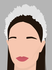 Vector flat image of a young girl with dark hair. Lady in a headband with flowers. Design for postcards, avatars, posters, backgrounds, templates, banners, textiles.
