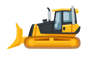 Obraz na płótnie Canvas Yellow bulldozer heavy industrial machine vector illustration isolated on white background