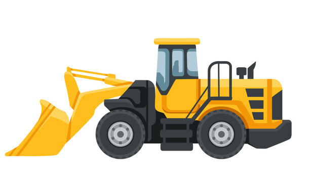 Yellow bulldozer heavy industrial machine vector illustration isolated on white background