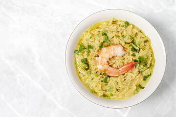 Food photo Asian soup with shrimp and rice