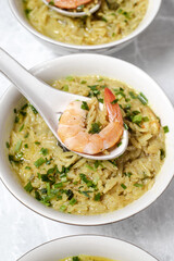 Food photo Asian soup with shrimp and rice