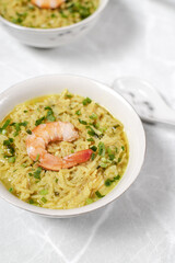 Food photo Asian soup with shrimp and rice