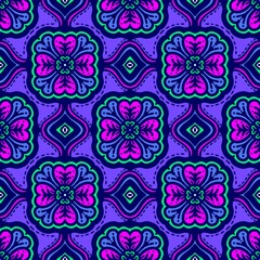 Retro geometric pattern in repeat. Fabric print. Damask style Seamless pattern background, mosaic ornament, vintage style. Design for prints on fabrics