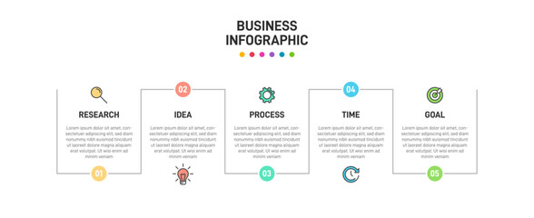 Vertical infographic design with icons and 5 options or steps. Thin line. Infographics business concept. Can be used for info graphics, flow charts, presentations, mobile web sites, printed materials.