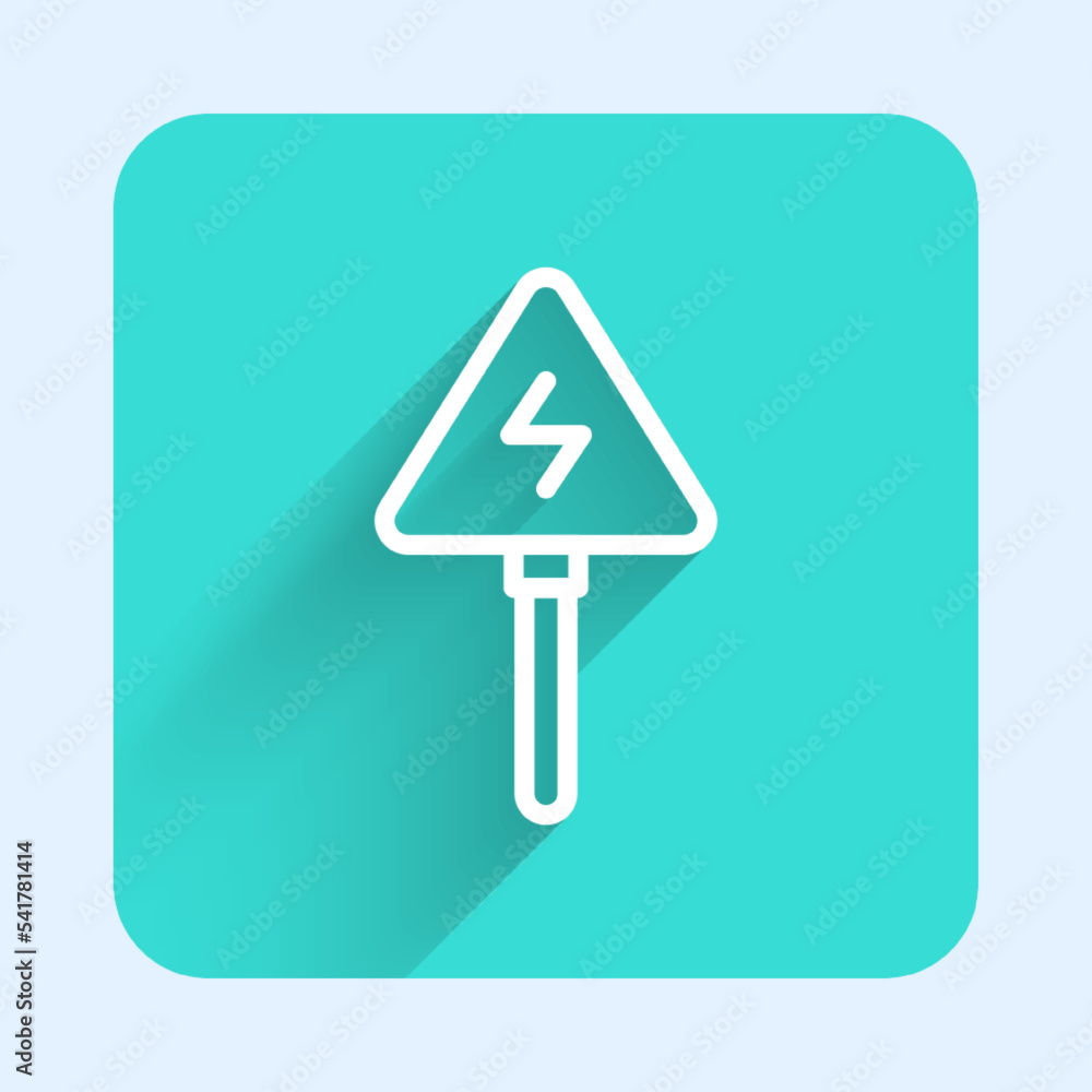 Poster white line high voltage sign icon isolated with long shadow background. danger symbol. arrow in tria