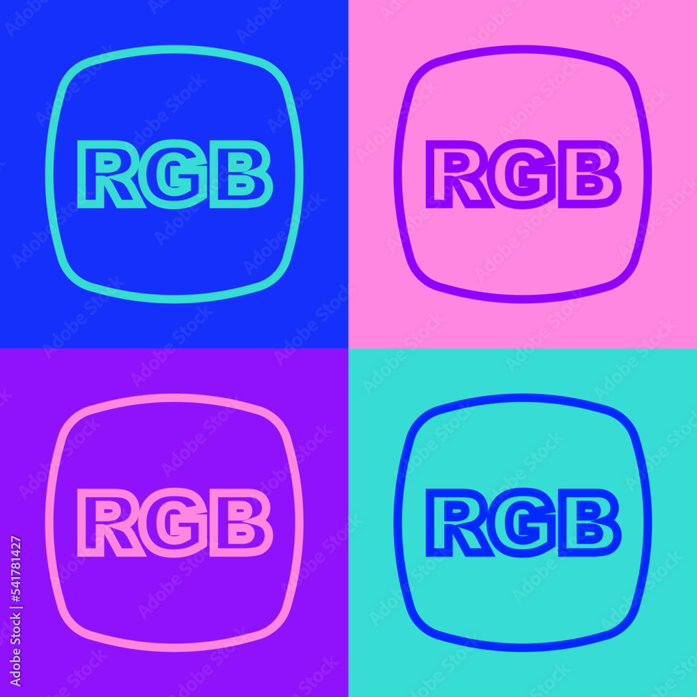 Poster pop art line speech bubble with rgb and cmyk color mixing icon isolated on color background. vector