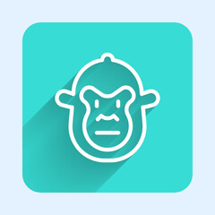 Obraz premium White line Monkey icon isolated with long shadow background. Animal symbol. Green square button. Vector