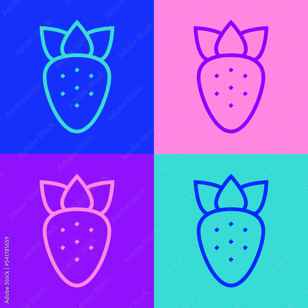 Poster pop art line strawberry icon isolated on color background. vector