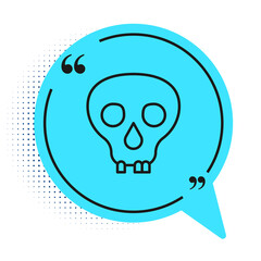 Black line Skull icon isolated on white background. Happy Halloween party. Blue speech bubble symbol. Vector