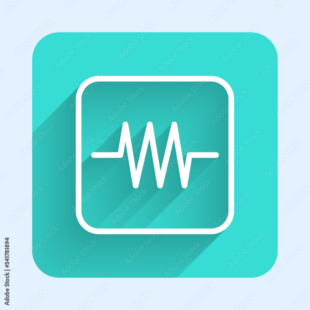 Poster white line resistor in electronic circuit icon isolated with long shadow background. green square bu