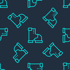 Green line Winter warm boot icon isolated seamless pattern on blue background. Waterproof rubber boot. Vector