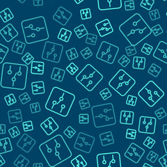 Obraz premium Green line Switch in electronic circuit icon isolated seamless pattern on blue background. Vector