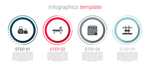 Set Kettlebell, Bench with barbel, Calendar fitness and . Business infographic template. Vector