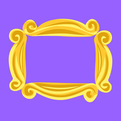 Horizontal yellow frame on purple background, vintage frame for photo, mirror. Friends, series, Thanksgiving, tv. Vector stock illustration.