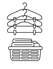 Laundry basket with coat hanger vector illustration isolated on white background