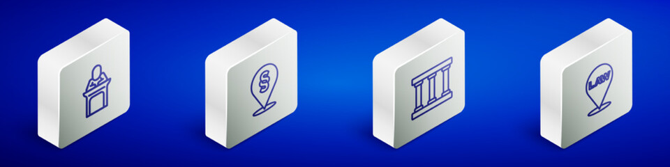Set Isometric line Judge, Location law, Prison window and icon. Vector
