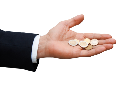 Gesture series: man holding euro coins in hand. - Powered by Adobe