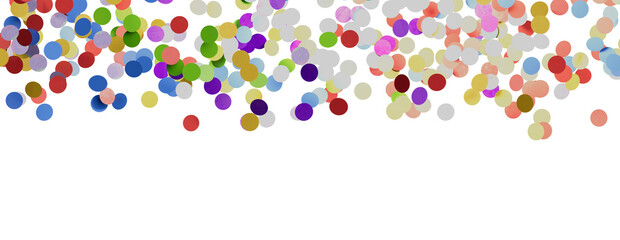 Colorful assorted confetti with serpentine on white