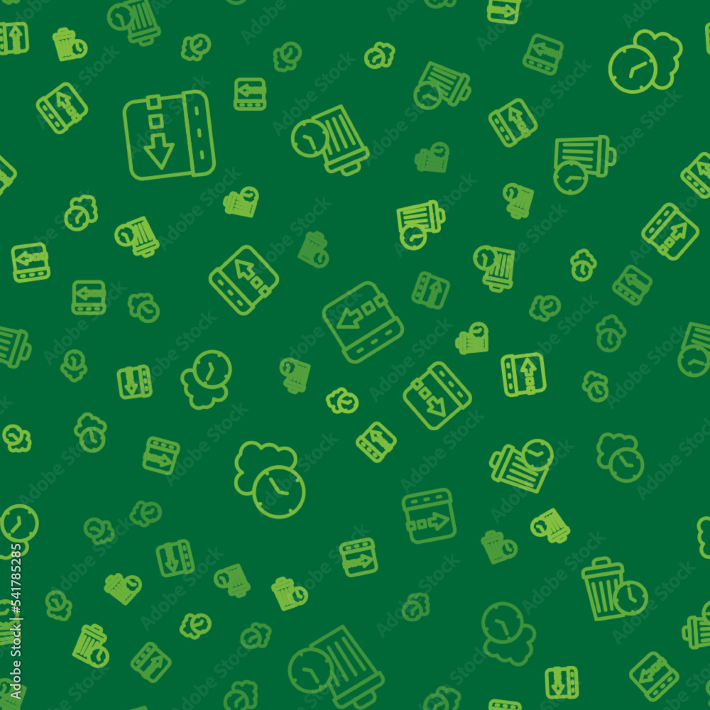 Poster set line time flies on the clock, clock and waste of time on seamless pattern. vector