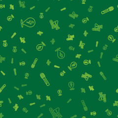 Set line Lightning bolt, Test tube and on seamless pattern. Vector