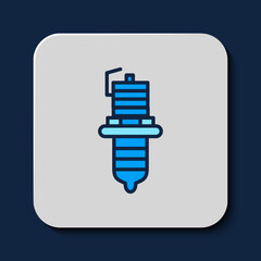 Filled outline Car spark plug icon isolated on blue background. Car electric candle. Vector