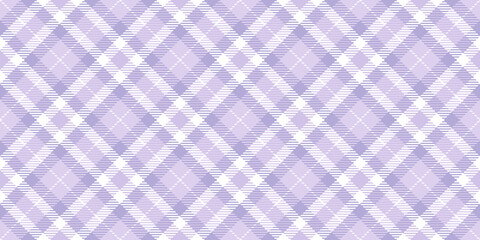 Seamless diagonal plaid tartan surface pattern in Digital Lavender color of the year for 2023. Contemporary light purple plaid fashion textile. Trendy violet gingham tablecloth or apparel background. - obrazy, fototapety, plakaty