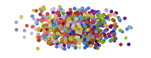 Colorful assorted confetti with serpentine on white