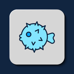 Filled outline Fish hedgehog icon isolated on blue background. Vector