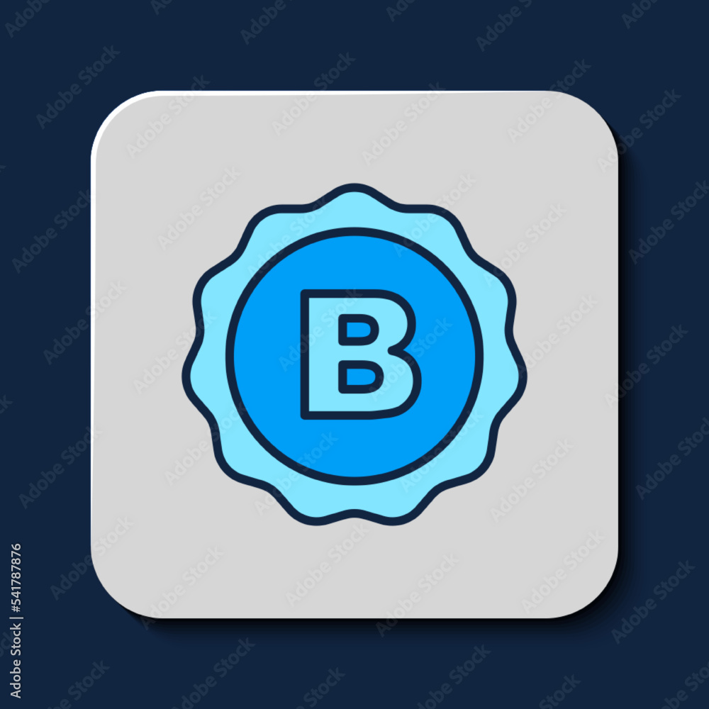 Sticker Filled outline Bottle cap with inscription beer icon isolated on blue background. Vector