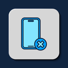 Filled outline No cell phone icon isolated on blue background. No talking and calling sign. Cell prohibition. Vector