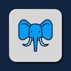 Filled outline Elephant icon isolated on blue background. Vector