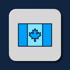 Filled outline Flag of Canada icon isolated on blue background. North America country flag on flagpole. Vector