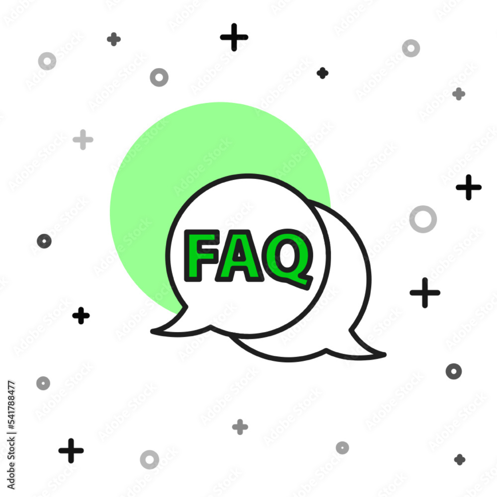Poster filled outline speech bubble with text faq information icon isolated on white background. circle but