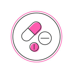 Filled outline Medicine pill or tablet icon isolated on white background. Capsule pill and drug sign. Pharmacy design. Vector