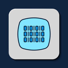 Filled outline Binary code icon isolated on blue background. Vector