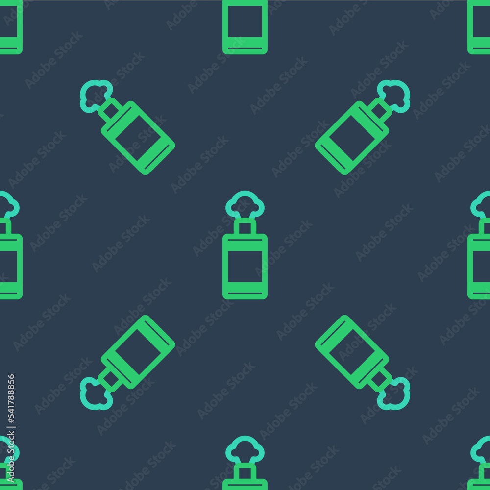 Poster line hand grenade icon isolated seamless pattern on blue background. bomb explosion. vector