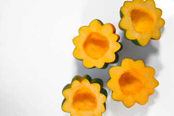 acorn squash halves horizontal isolated on white background