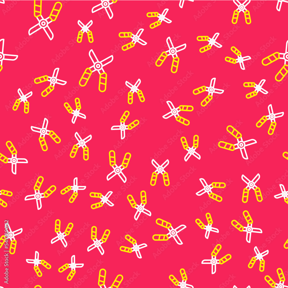 Poster line gardening handmade scissors for trimming icon isolated seamless pattern on red background. prun