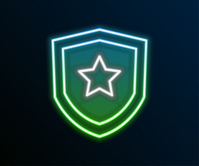 Glowing neon line Police badge icon isolated on black background. Sheriff badge sign. Colorful outline concept. Vector
