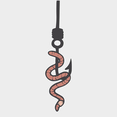 Worm on a fishing hook. Fishing symbol 