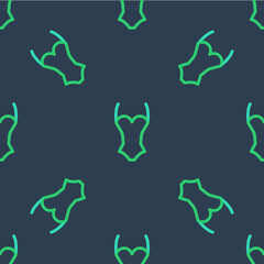 Line Summer beach swimsuit icon isolated seamless pattern on blue background. Beach women fashion. Vector