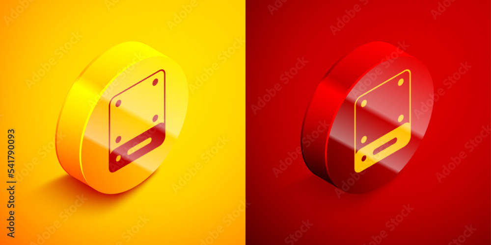 Poster isometric server, data, web hosting icon isolated on orange and red background. circle button. vecto