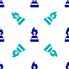 Blue Alcohol or spirit burner icon isolated seamless pattern on white background. Chemical equipment. Vector