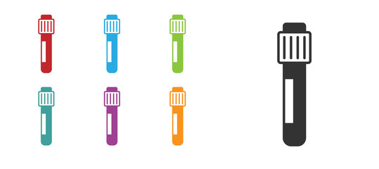 Black Test tube and flask chemical laboratory test icon isolated on white background. Laboratory glassware sign. Set icons colorful. Vector © Kostiantyn