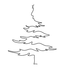 Fototapeta premium Continuous line drawn Christmas tree. Abstract Fir. New Year in a modern minimalist style. Isolated Vector Illustration on a white Background