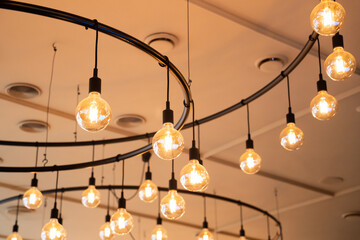 energy-saving warm light lamps fixed under the ceiling	
