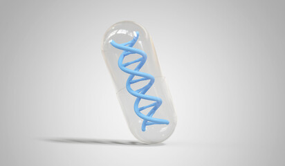 gélule avec double hélice d'ADN à l'intérieur - rendu 3D - obrazy, fototapety, plakaty
