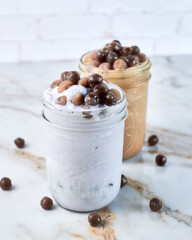 smoothies on a table